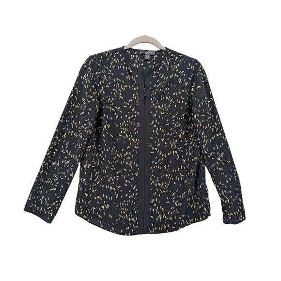 Primark Dotted Blouse 4 Black Yellow Split VNeck Long Sleeves Staple Printed Top - Picture 9 of 9